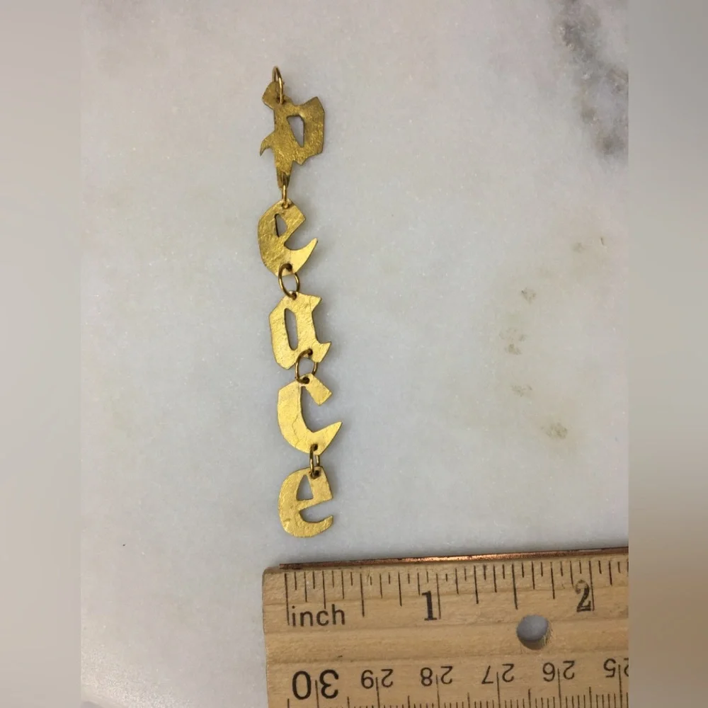 Gold Peace Necklace, handcrafted peace gold tone pendant w/24k gold plated chain - Picture 10 of 15